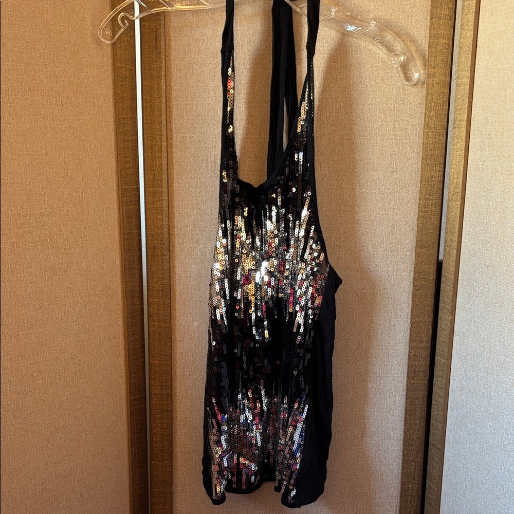 FINAL MARKDOWN RACERBACK Sequin front Black Tank Top medium